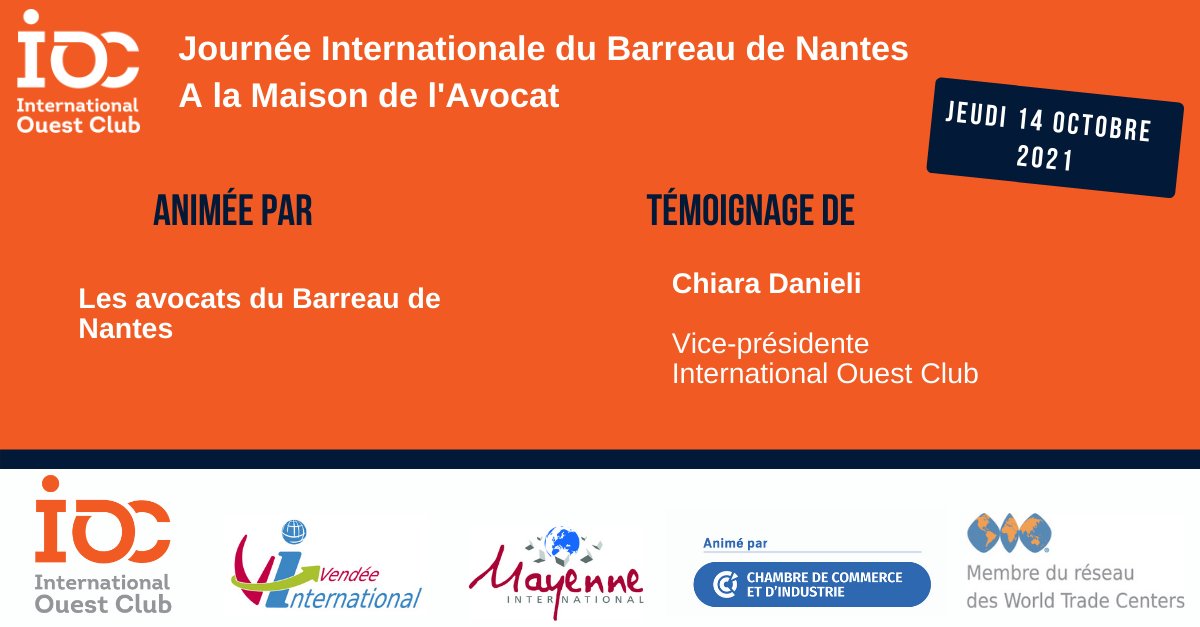 ClubIOC's tweet photo. 🧑🏽‍⚖️[Journée Internationale du Barreau de Nantes] IOC partenaire de la journée du 14 octobre dédiée aux entreprises à la Maison de l’Avocat à partir de 9h

⚠️ Il est encore temps de vous inscrire à la Journée Internationale du Barreau de Nantes !!

🖱 https://t.co/seUfa8iieY https://t.co/6pokGwtRB5