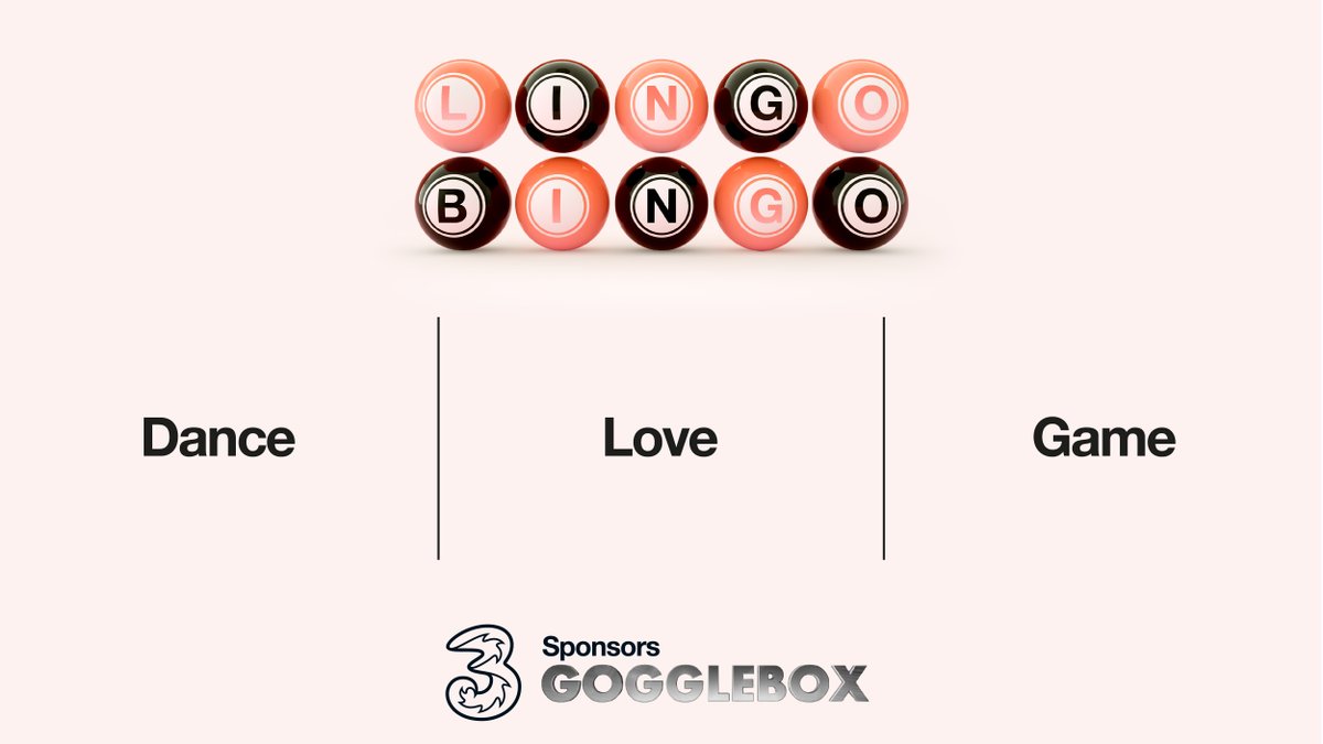 ThreeUK's tweet photo. @honkstable This is your bingo card. 

Tune in and watch #Gogglebox this Friday at 9pm on @Channel4 and make sure to QT this tweet with '@ThreeUK &amp; #ThreeLingoBingo' if you think you've won! 🛋📺🍿🎁 

T&amp;Cs for more info: https://t.co/QEctMRaU7X Reply #STOP to unsubscribe https://t.co/fH3U3OHqNU