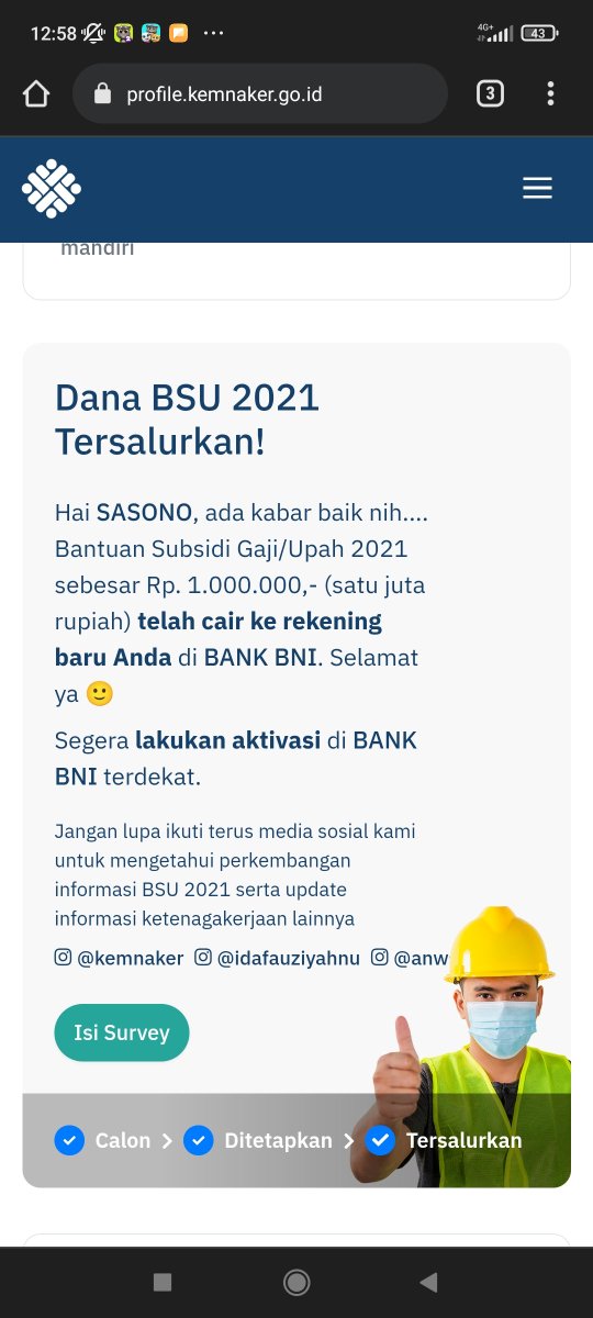 dhani_sh's tweet photo. @BNI saya sudah dapat BSU dari Kemnaker cuma dari BNI setempat dipersulit semuaa https://t.co/H33x2ohWSM