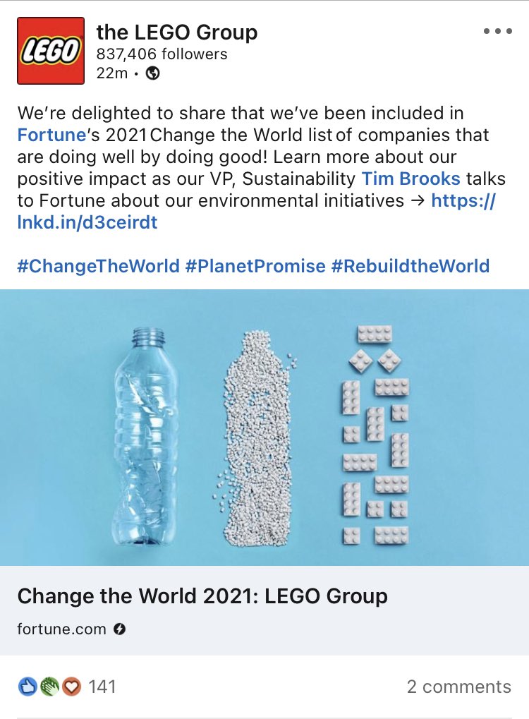AFOLNam's tweet photo. Congratulations @LEGO_Group and thank you for your continued efforts to make the world we play in better to play in for us and future generations!

#LEGO #ChangeTheWorld #PlanetPromise #RebuildTheWorld #SDG https://t.co/mXsxw4equK