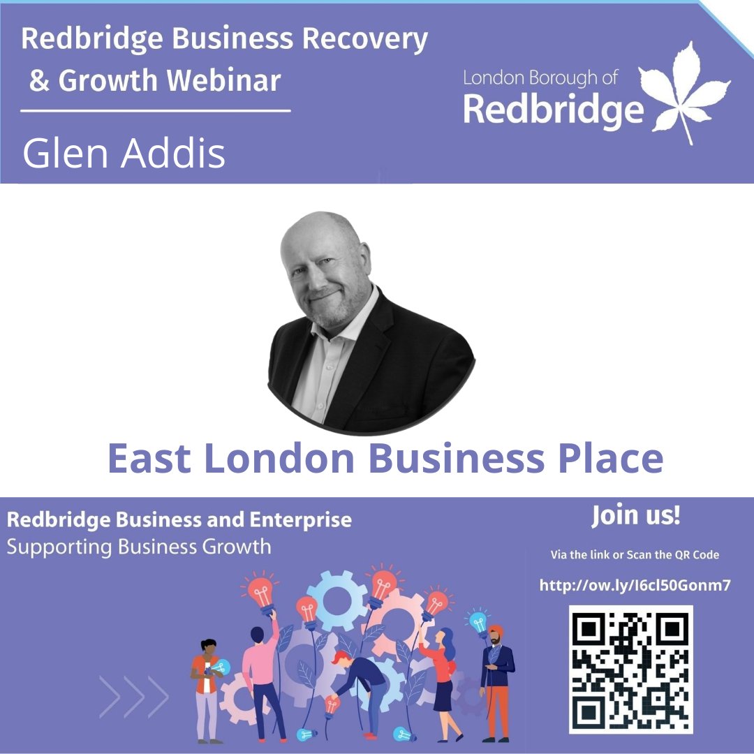 IlfordBID's tweet photo. Join us on 14th October at 10 am for the Redbridge Business Recovery & Growth Webinar. Click the link to register and hear from panellist Glen Addis of East London Business Place. https://t.co/i8a2H3hRbU @RedbridgeLive #business #redbridge @GlenAddis https://t.co/TtdTLDMTxE