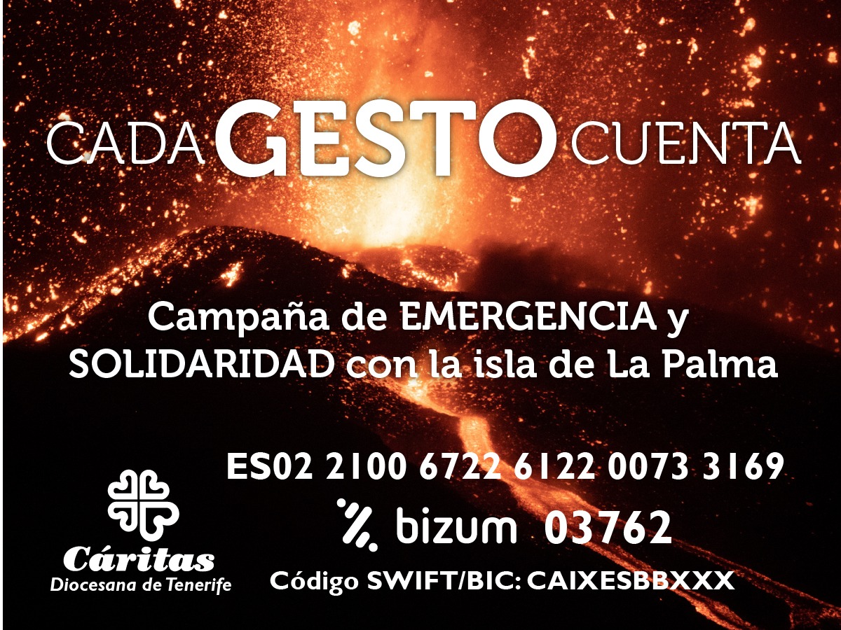 caritasmallorca's tweet photo. La campanya de suport i solidaritat cap a la població de #LaPalma continua. És molt el que queda per fer i des de @CaritasTenerife han habilitat un c.c per canalitzar les donacions: ES02 2100 6722 6122 0073 3169.
Així com a través de BIZUM : 03762.
#CadaGestCompta https://t.co/lHZoMKfEGz