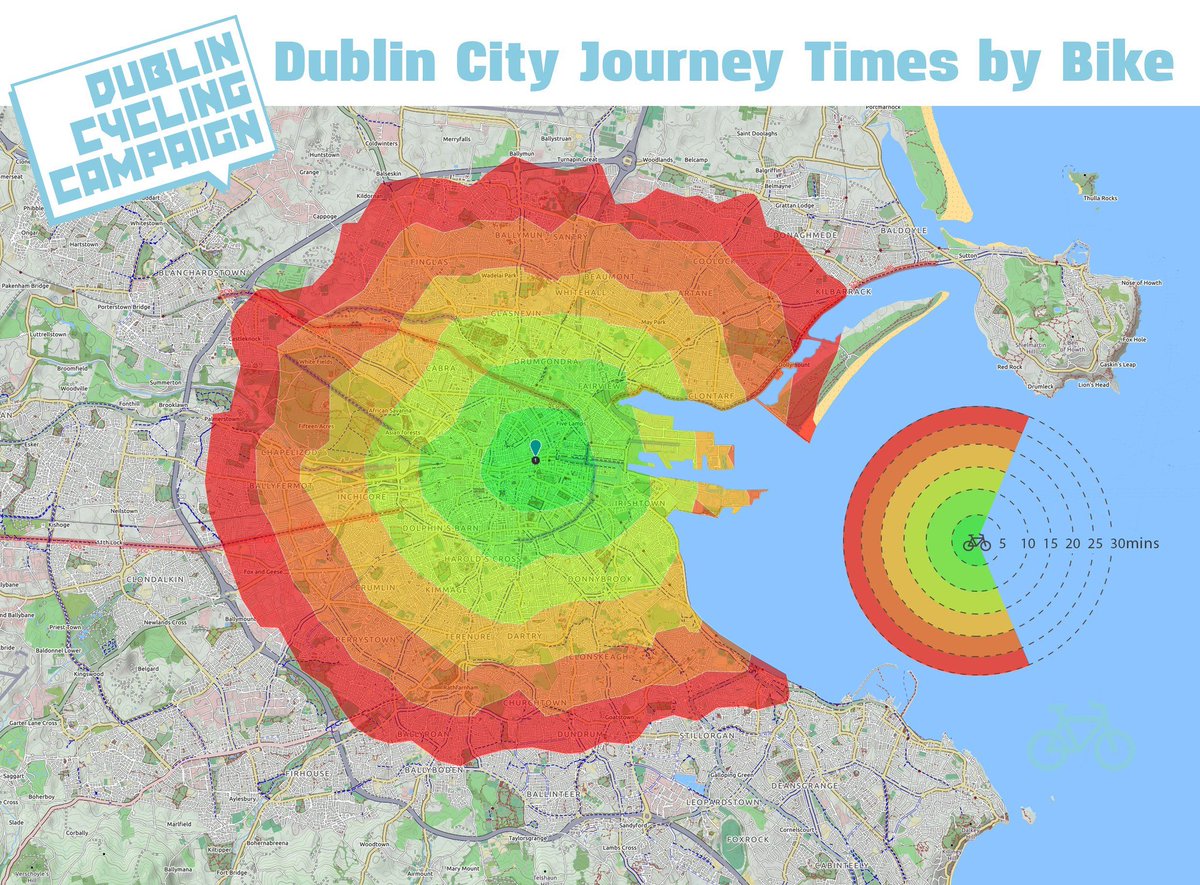 dublincycling's tweet photo. In a city as congested as Dublin, cycling is like having a superpower.

Almost everywhere inside the M50 is within a gentle 30-minute cycle of O'Connell Bridge - no matter how bad the traffic gets. If you want a consistent commute time, cycle. https://t.co/sF8H1ioqa3