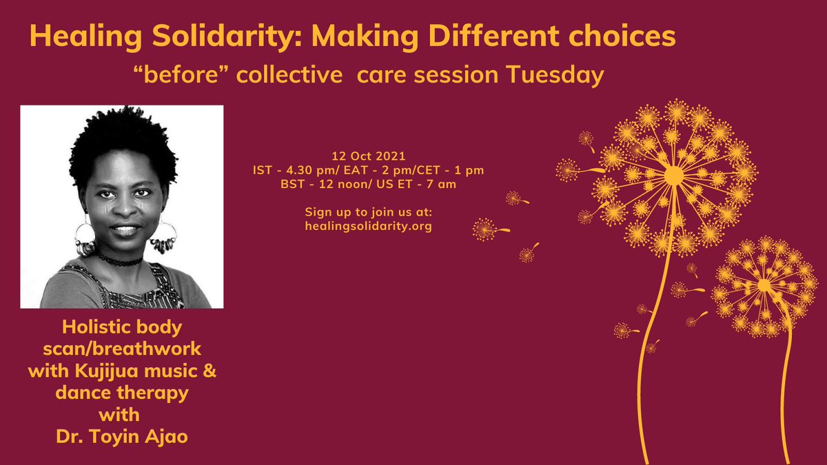 _healingsol's tweet photo. Today is day 2 of the #healingsolidarity conference and we begin the day with a collective care session led by Dr Toyin Ajao. We invite you to join us in exploration of our theme this year which is #MakingDifferentChoices.You can still sign up at https://t.co/qDMLv4ElKh. https://t.co/oUMj70FobO