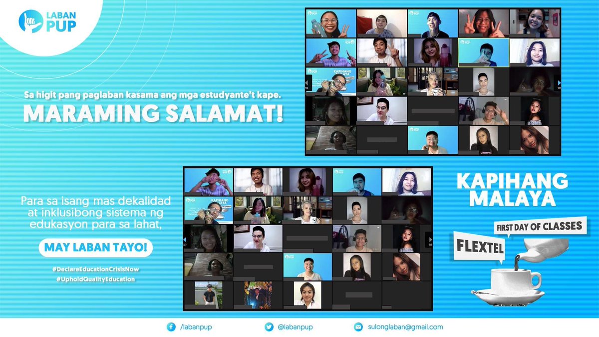 laban_pup's tweet photo. Pagbati, mga kasama!

Lubos na nagpapasalamat ang Laban PUP sa mga dumalo at nakiisa sa ating Kapihang Malaya na ginanap kagabi, Oktubre 11. Isang manipestasyon na tayong mga estudyante ay may boses at dapat na pinakikinggan. https://t.co/iZSKmykkCC