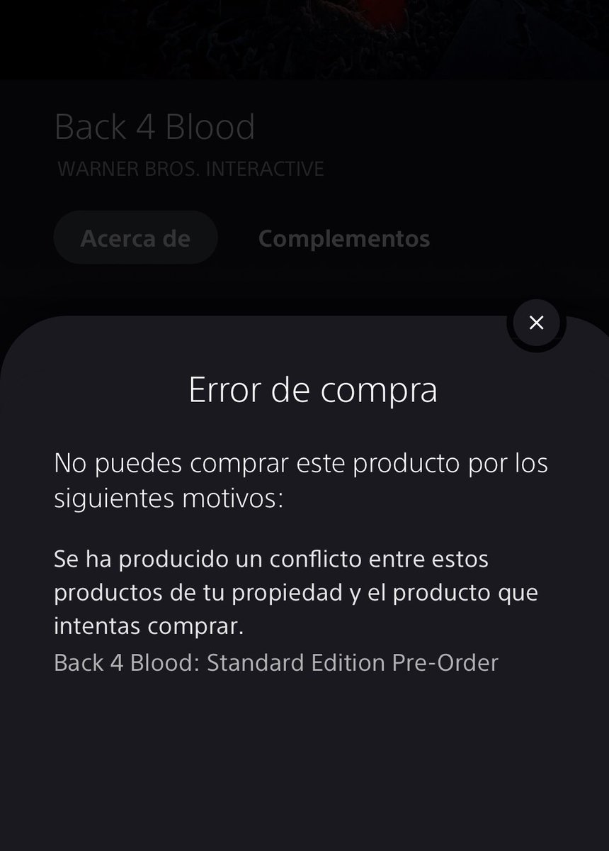 Alexpid3r's tweet photo. @PlayStationES  me pasa este error en back 4 blood no me deja descargarlo y lo reserve en Diciembre https://t.co/HxaP8Zg4rt