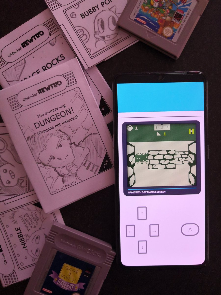 KesieV's tweet photo. Do you remember #rewtro? It's a #fantasyconsole I worked on a few years ago that plays small games printed on #papercraft Gameboy carts or tiny foldable manuals. Well... this Preuk guy (Mastodon: @Preuk@framapiaf.org) managed to fit a friggin 3D dungeon crawler! 😯 Outstanding! https://t.co/68xkbYCDnM