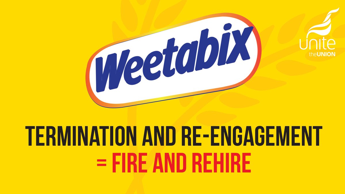 UniteEastMids's tweet photo. 🥣 @unitetheunion members are out on strike again today and tomorrow at the @weetabix sites in Burton Latimer and Corby. 
The company are now claiming that this is not a case of #fireandrehire but "Termination and Re-engagement"! #TakingTheBiscuit https://t.co/nxYIwGDAv7