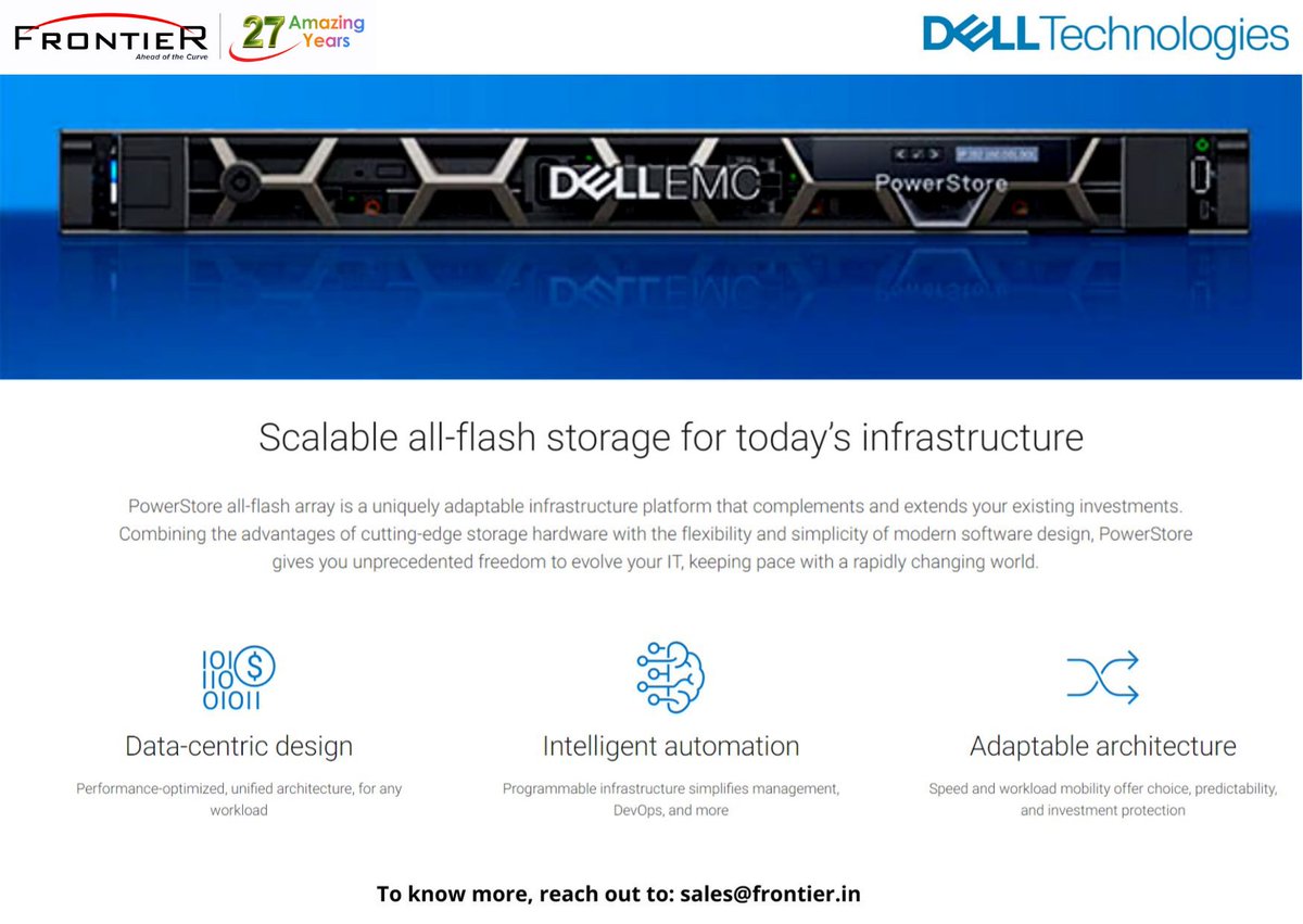 frontierbuzz's tweet photo. Built from the ground up with next-generation storage technology to make your business more agile and prepared to change. To know more about our storage solutions from Dell Technologies, contact us today at sales@frontier.in
#delltechnologies #delltech #delltechpartners https://t.co/1UAOosFrFs