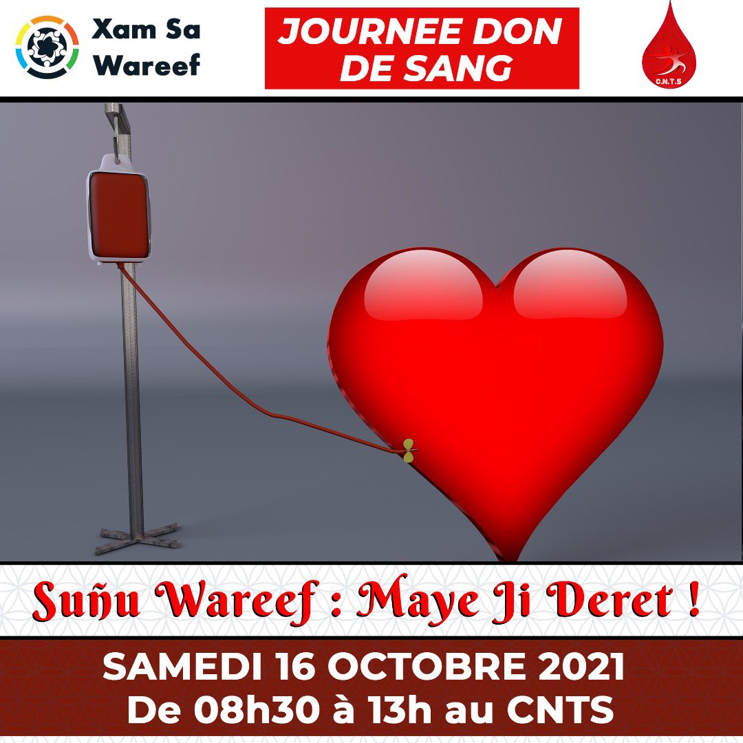 djigane's tweet photo. SAMEDI 16 OCTOBRE 2021
DE 8H30 À 13H •📍CNTS

INSCRIPTION (OBLIGATOIRE) : 
https://t.co/H7YUV3PyBG

Venez nombreux et partagez au max, pour sauver des vies ! #XamSaWareef https://t.co/D2rJFra2zs