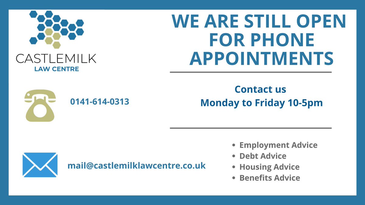 If you live in the South-East of Glasgow and need any help or advice with employment, benefit, debt or housing issues, our specialist solicitors and advisors can provide free advice and representation. Contact us on 01416340313 or CLICK  here.  <a href="/CastlemilkLaw/">Castlemilk Law & Money Advice Centre</a> @goodthingsfdn
