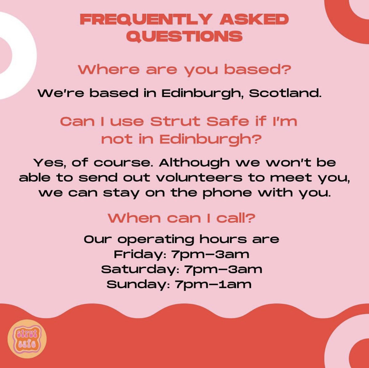 hipollyuk's tweet photo. This is so important, everyone deserves to feel safe walking home. ❤️
Sharing the incredible Strut Safe, set up by Rachel Ching and Alice Jackson. 
📍 Need a walk? Edinburgh
📍  Need a chat? UK wide

Repost: @StrutSafe ➡️

#strutsafe #womenssafety #reclaimthesestreets #UK https://t.co/q8ZaNpuatM