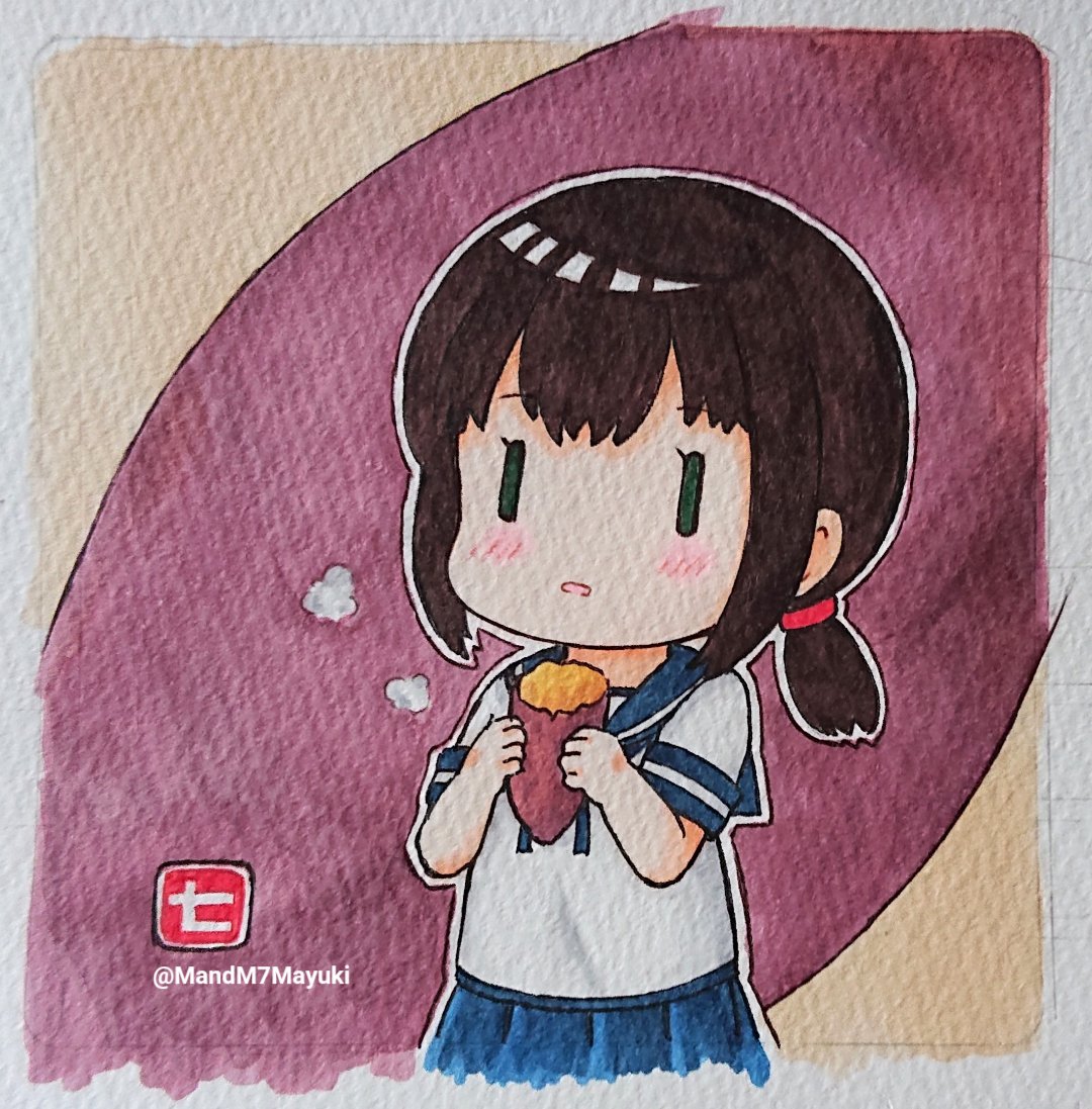艦これ「「お芋の美味しい季節ですね」
ほかほか🍠もぐもぐ
 #艦これ  #吹雪 」|七綾 真雪@神戸かわさきのイラスト