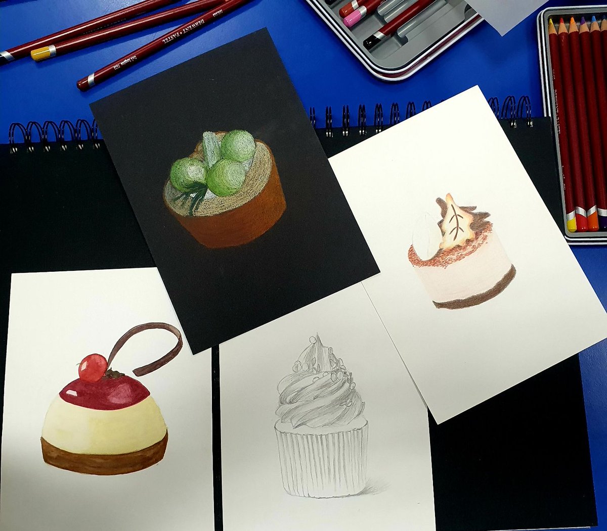 DIA_VisualArt's tweet photo. “Inspiration exists, but it has to find you working.” –Pablo Picasso
Year 9 doing amazing on their "Dessert Linear Drawings and Media Experiments". Students explored and created art using different media such as pencil colouring, acrylics, watercolor and pastel pencils @DIAdubai https://t.co/z92Ni2ubjt