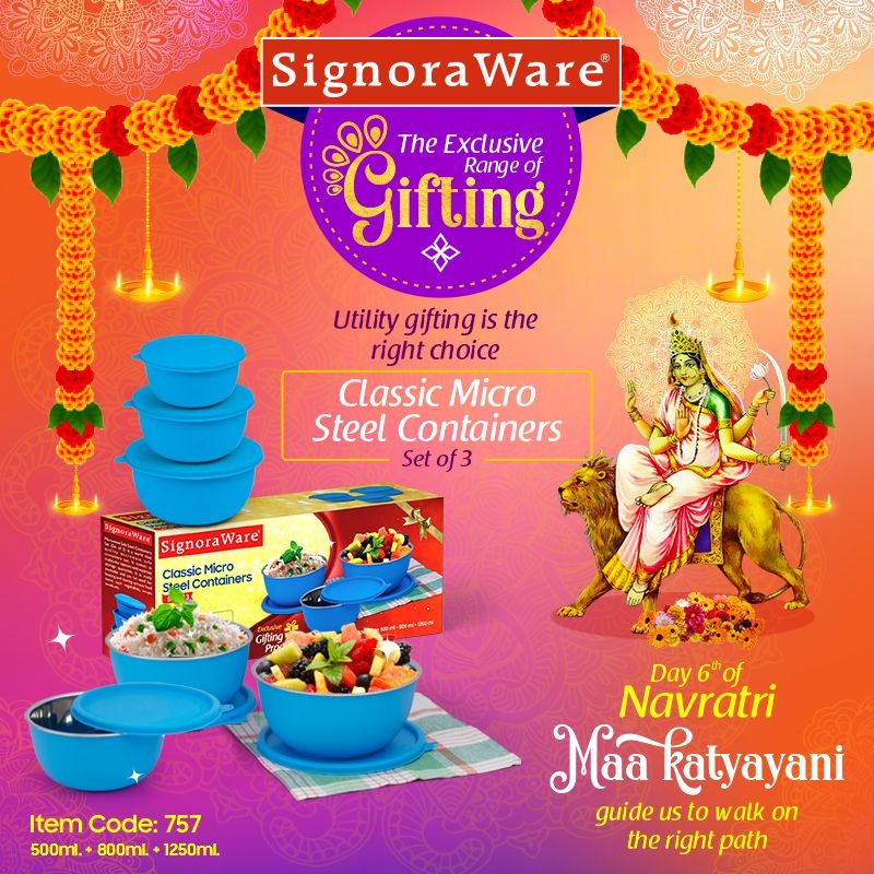 SignoraWare's tweet photo. May this festival be the harbinger of joy and prosperity. Warm wishes to everyone on the holy occasion of Navratri.
Let's walk on the right path.
#signoraware #navratri #navratri2021 #navratriweek #exclusivegiftingweek #giftingweek #gifthappiness #blessings #happiness https://t.co/4epOjrAMQe