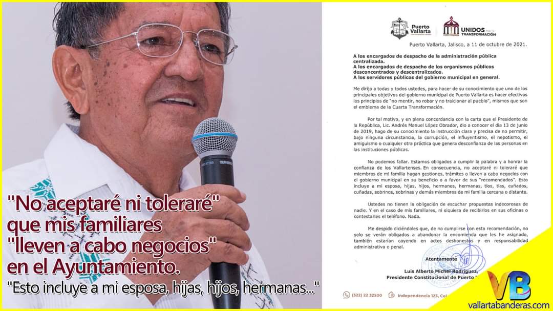 vallartabandera's tweet photo. #AlMomento 🔴 @michel_profe no aceptará "influyentismo familiar" en carta dirigida a sus colaboradores. 

"No aceptaré ni toleraré" que "lleven a cabo negocios" en el Ayuntamiento y "esto incluye a mi esposa, hijas, hijos, hermanas..."

Documento🔻

🌐 https://t.co/SIyirnIhbu https://t.co/dJ4vercfcB