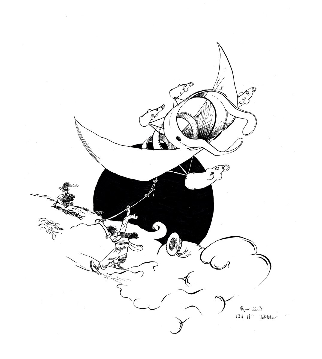 multipryor's tweet photo. Day 11 #inktober  Chances Of Wind
#inktober2021 #KiteTails #Kite #kitesurfing #mantaray https://t.co/Digh5lNXnA