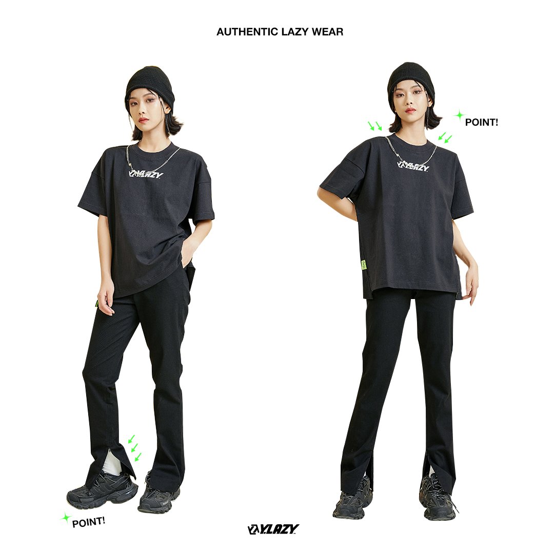 YLazy_Official's tweet photo. Style inspo for your #YLazy fit this week to look on POINT. ✅ 

👕Chain Tee
👖Casual Split Trousers 

#YLazyOOTD #Yubin #于斌 #OOTD #streetwear https://t.co/pphncRqEJc
