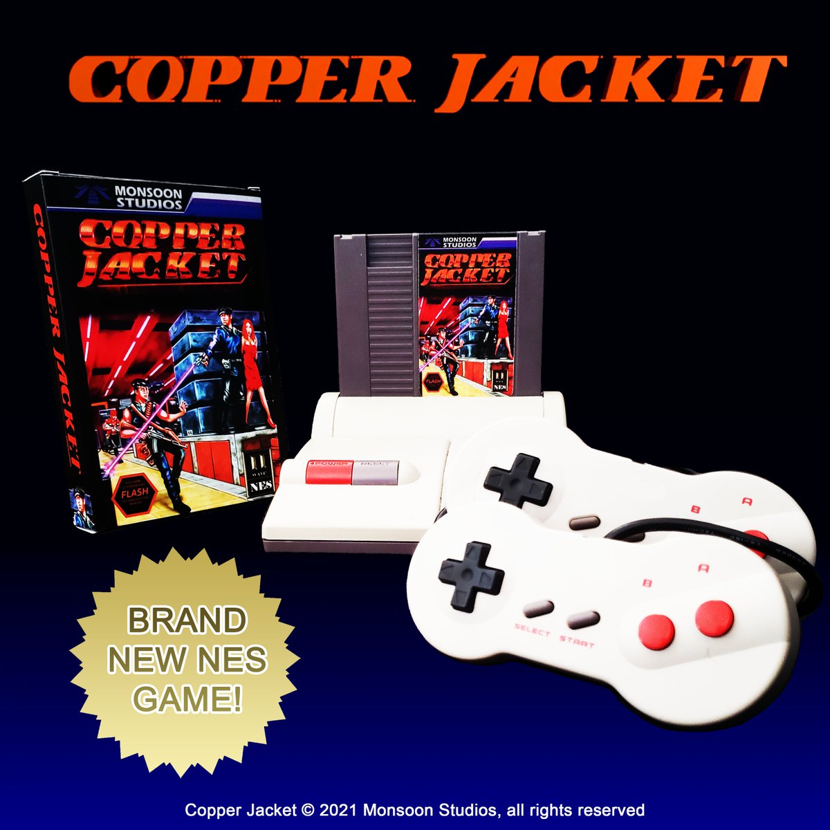 MonsoonStu's tweet photo. Getting closer to running our campaign... sign-up to our mailing list to get notified when we go live. Early backers will get a discount on boxed physical purchases!
https://t.co/NLkumMlw1U

#gamedev #indiedev #NES #CopperJacket https://t.co/kluOnwEUdf