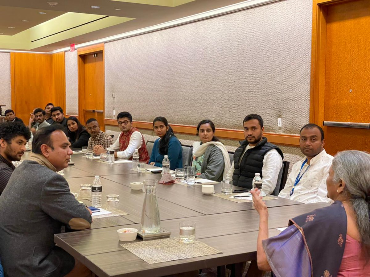 nsitharamanoffc's tweet photo. During her visit to Boston, USA, Smt @nsitharaman interacted with representatives of the Indian Overseas Scholars and Students, a network of scholars, students, and young professionals from India based across the globe. (1/2) https://t.co/3MfSZdEb9b