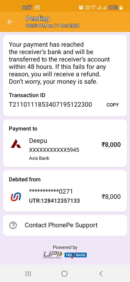 DeepanshuTiwary's tweet photo. @AxisBankSupport @RBI
Very bad experience with Axis bank ever I have, It was an emergency case and my payment got stucks. My payment still not credit to my account.Need support urgently..
UTR: 128412357133 https://t.co/EwEPKJAMvo