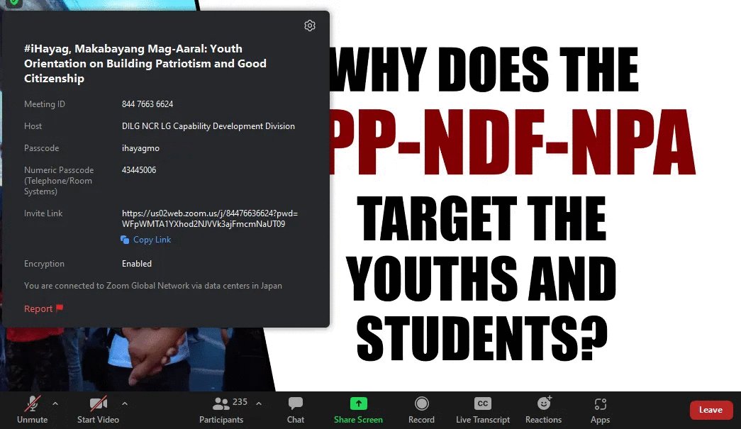 anakbayan_ph's tweet photo. #DuterTerorista Alert!
Kasalukuyang nagsasagawa ng webinar ang DILG at NTF-ELCAC kung saan tahasang nire-redtag ang mga progresibong grupo.

(1/5) https://t.co/DUnVCOdQIr
