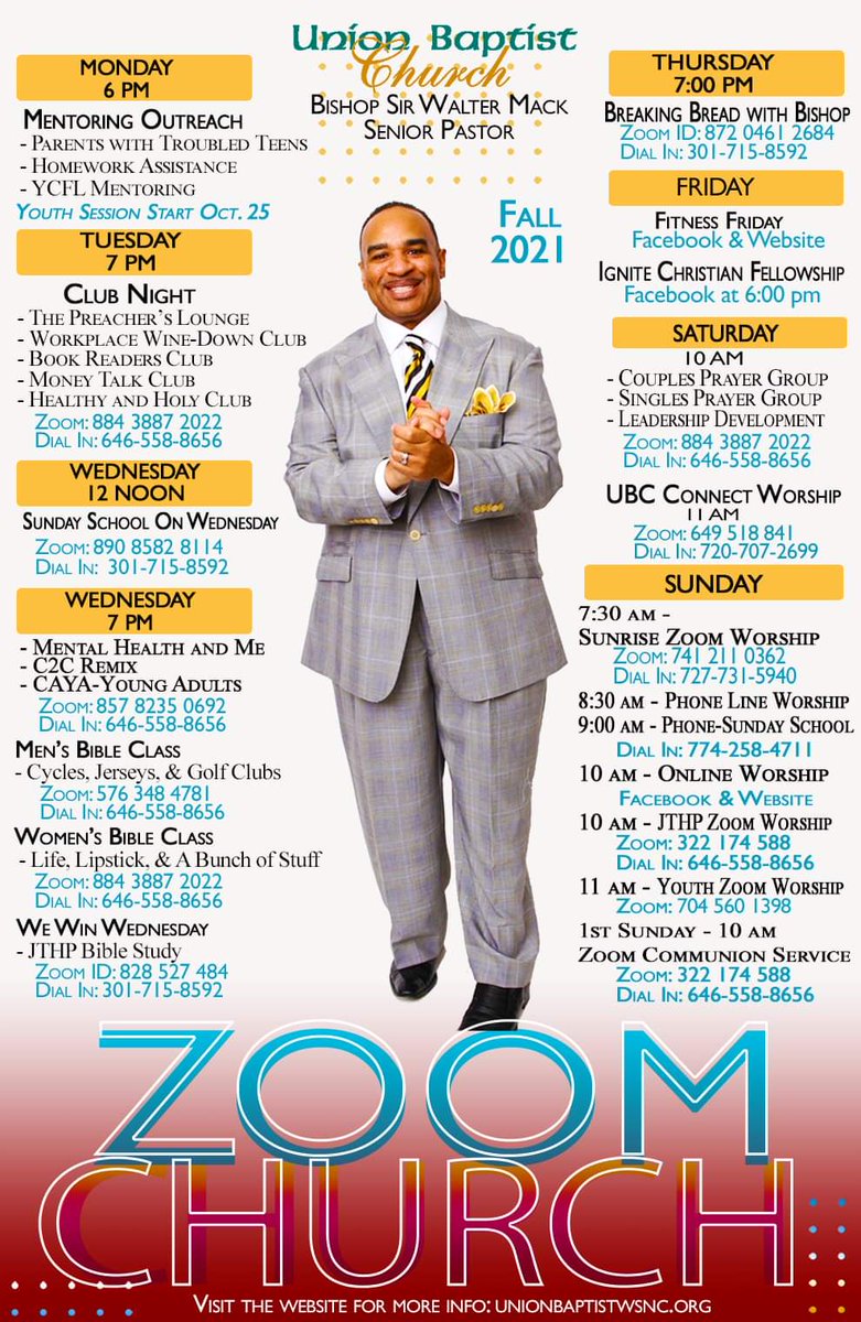 WSUBC's tweet photo. Zoom Church is back, BIGGER and BETTER!!! There is something for everyone, not to mention, our Monday night tutorial program with YCFL Parents and Youth.  Please join us starting TONIGHT as we kick-off our Fall Zoom Church! https://t.co/4bqaxvZz4R