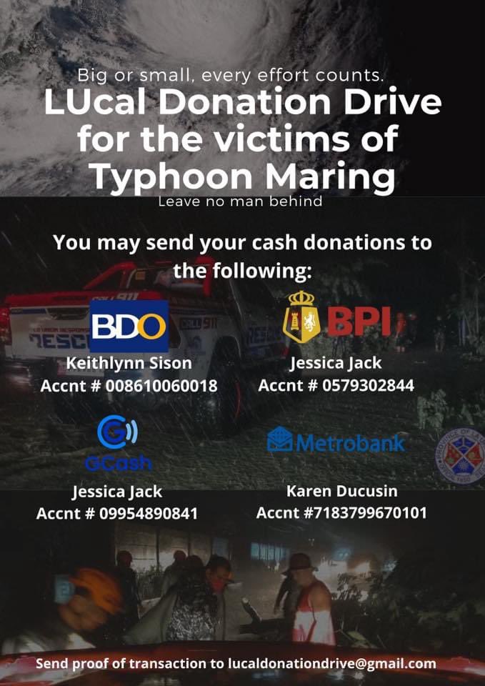 NicoleCyla's tweet image. 📣CALL FOR DONATIONS📣

Kami po ay kumakatok muli sa inyong mga puso para makatulong sa ating mga kailyan na nasagip ng Bagyong Maring dito sa probinsya ng La Union.

#RescuePH
#NorthernLuzonNeedsHelp
#LaUnionNeedsHelp
#BagyongMaring
#MaringPH