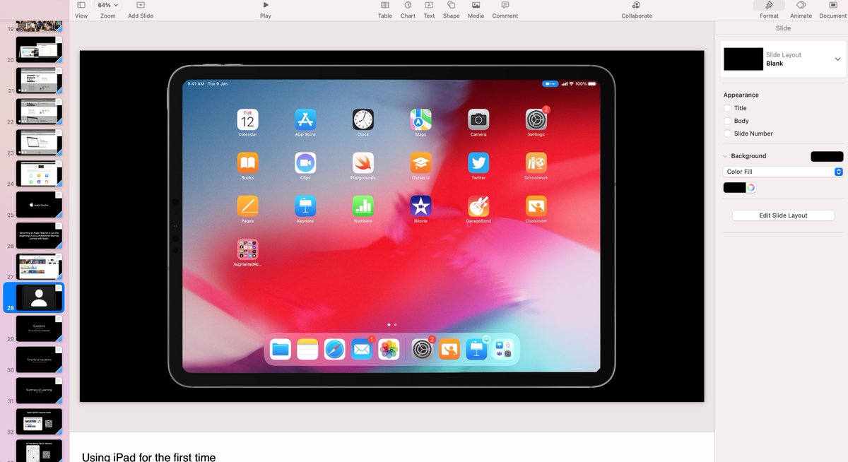 I love Apple Keynote's latest update! Now when training teachers online, I don't need to switch screens to show them a live demo. I can just add the Live Video option into the presentation.

#LiveVideo #Keynote #APLS #Training #AppleEDUchat
