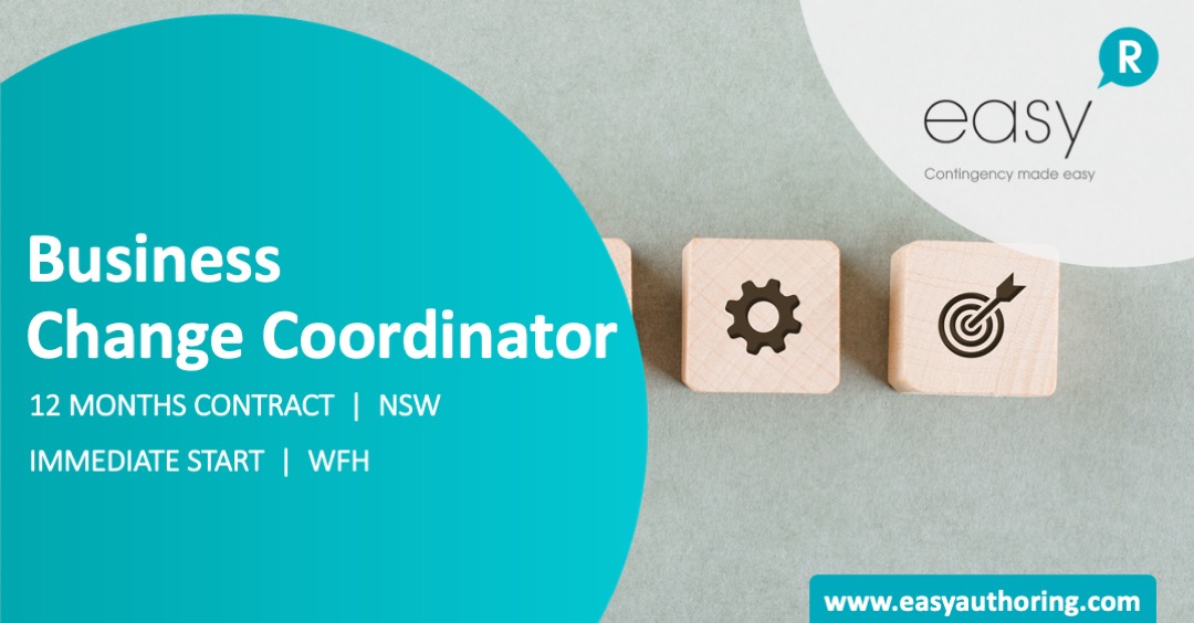 Easy Authoring is urgently seeking a #BusinessChangeCoordinator to join a government department for a long term contract with scope to extend.

Please visit bit.ly/3FCkNma to learn more or apply.

#EasyAuthoring #NSWGovernment #ContingentWorkforce 

<a href="/EasyAuthoring/">easyA - experts in recruitment services</a>