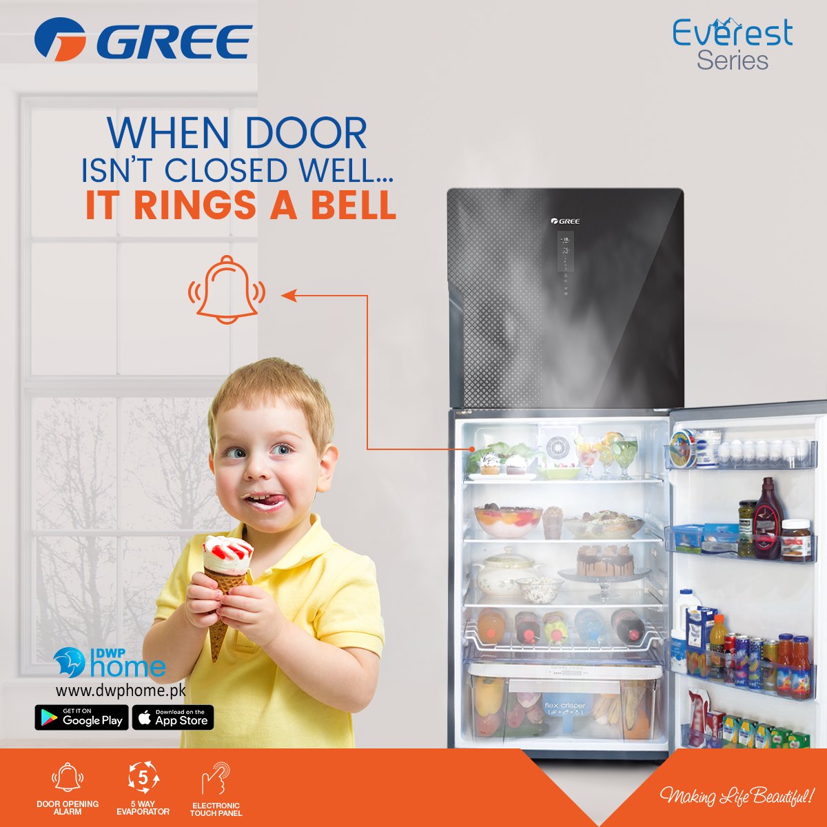 GreePakistan's tweet photo. Door Alarm feature in Gree Everest Series Refrigerator notifies you through bell sound if the door is not properly closed.
For more information: https://t.co/GxNIHtORhu
#MakingLifeBeautiful #Gree #EverestSeries #EverestRefrigerator #BiggerRefrigerator #DirectCool #alarmfeature https://t.co/NHdnLiIv9K