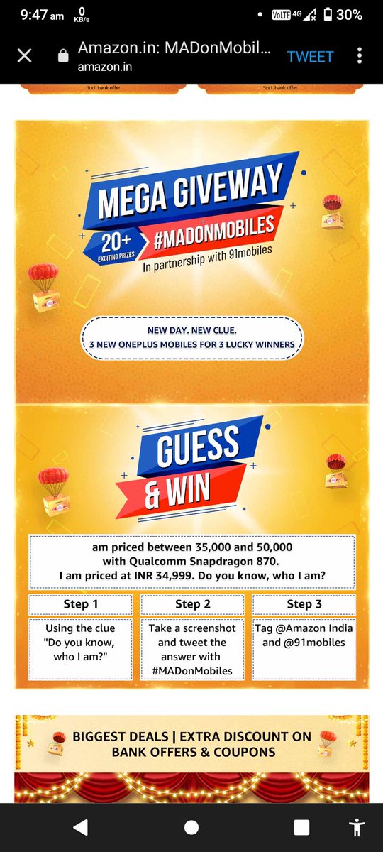 Pankajkr__'s tweet image. Correct Answer  is "OnePlus 9  5G" 😍
#AmazonMADDealsOnMobiles 
#MADonMobiles 
@91mobiles 
@amazonIN
