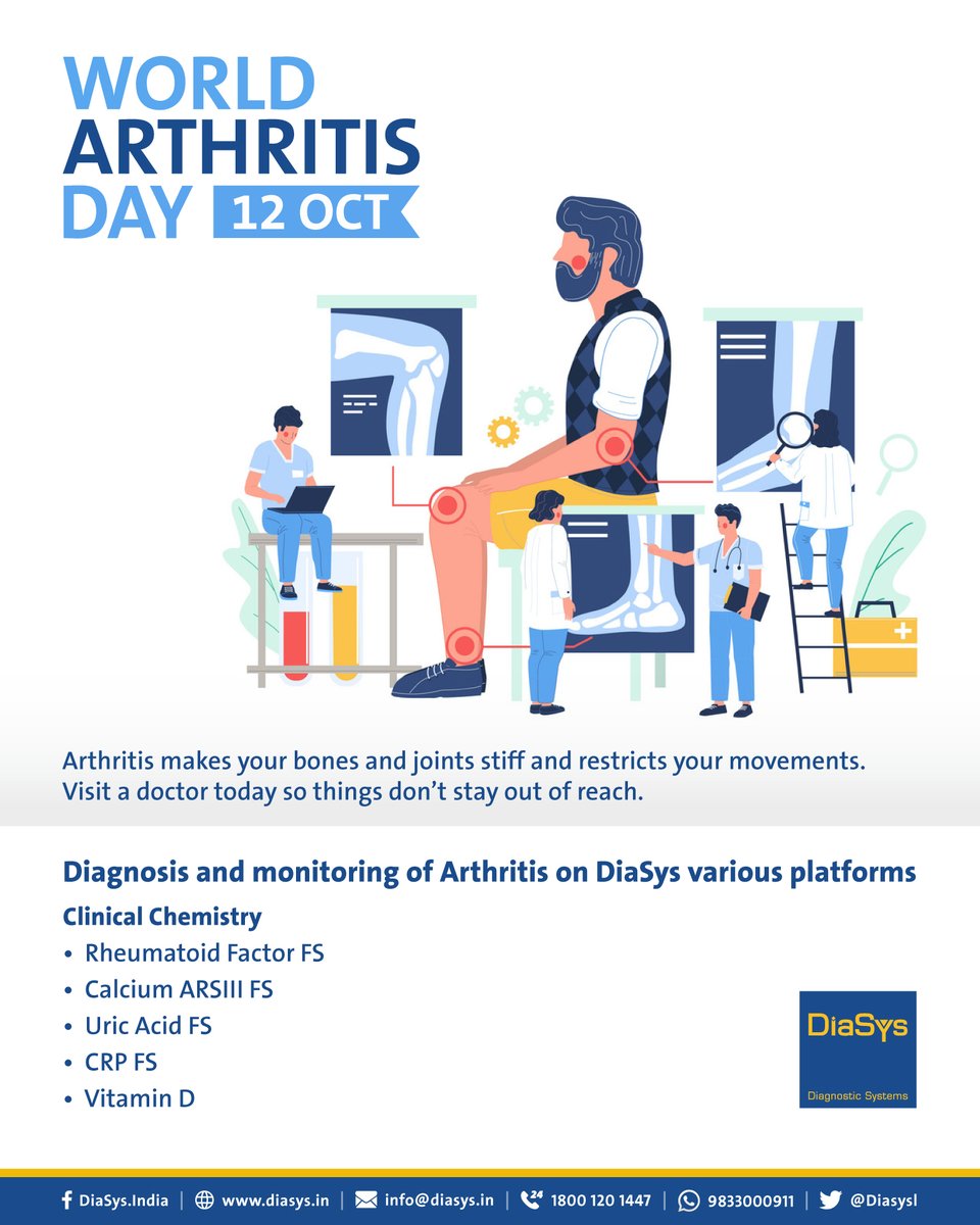DiasysI's tweet photo. In the spirit of raising awareness on World Arthritis Day, let’s spread awareness: “Don’t Delay, Connect Today: Time2Work” 

#WorldArthrisitsDay #Time2Work #rheumatoidarthritis #osteoarthritis #gout #DiaSys #DiaSysIndia #DiaSysGmbH #Diagnostics #IVD https://t.co/zgQlW3npB8