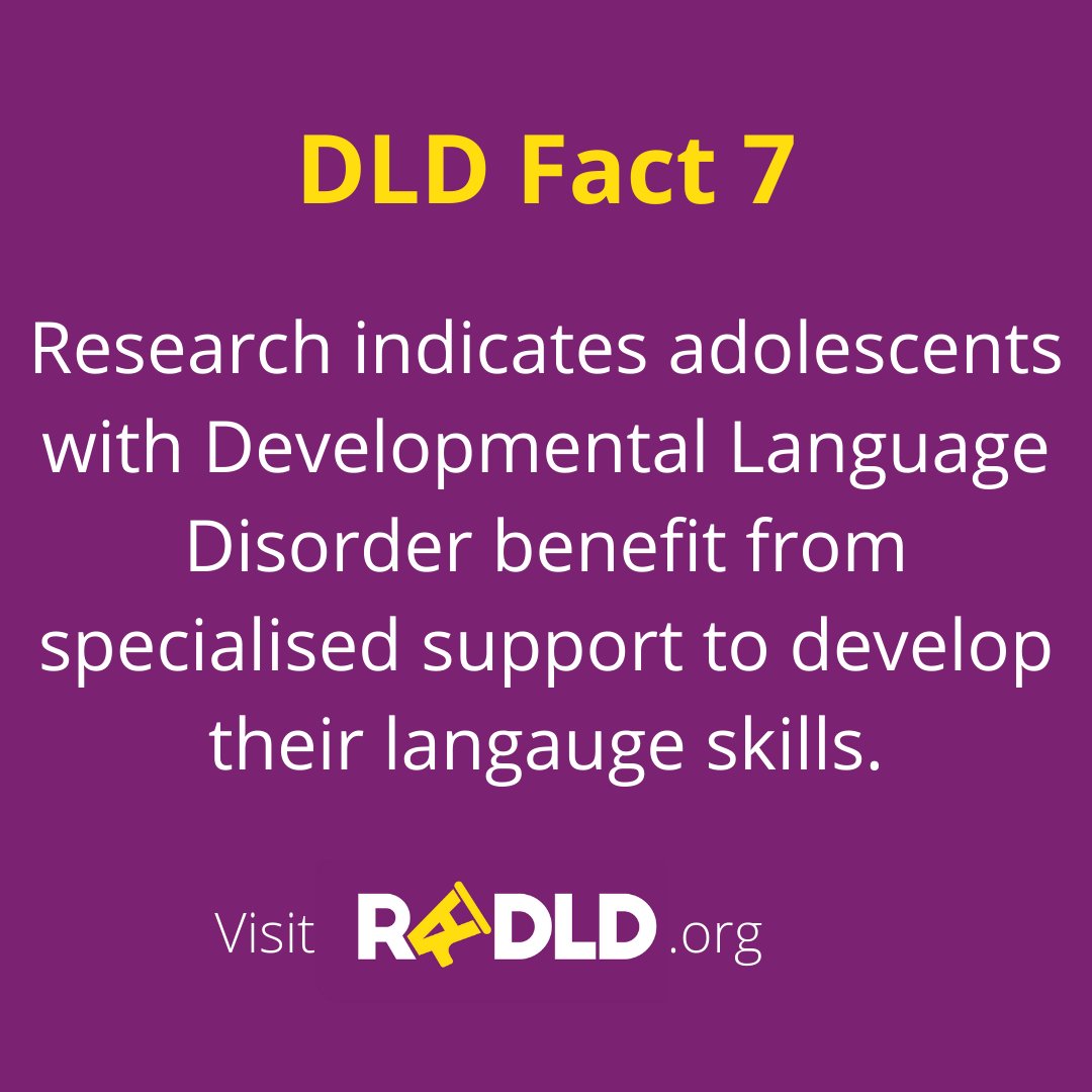 DLD Fact 7️⃣

Research indicates adolescents with DLD benefit from specialised support to develop their language skills.

#ThinkLanguage #ThinkDLD #DevLangDis #RADLD #PerthHillsSpeech #SpeechTherapy #Language #Life #MentalHealth