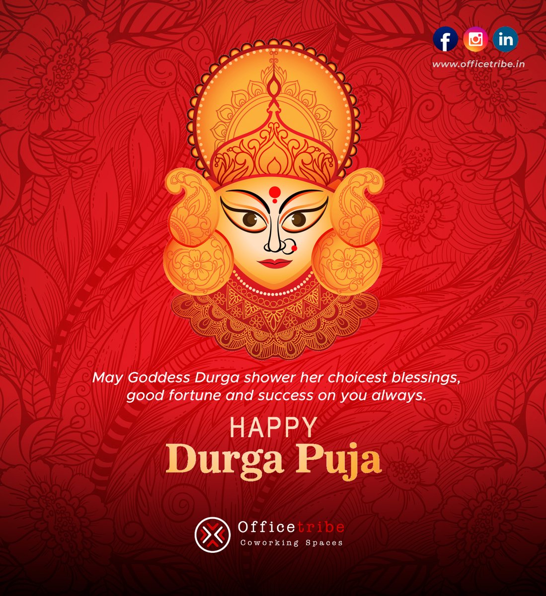 Officetribe_Co's tweet photo. With the blessings of Maa Durga, may you achieve success in all your endeavours. Team Office Tribe wishes a very Happy Durga Puja to you and your family.

#durgapuja #officetribe #coworkingspace #guwahati #northeast https://t.co/e44rNKjWUP