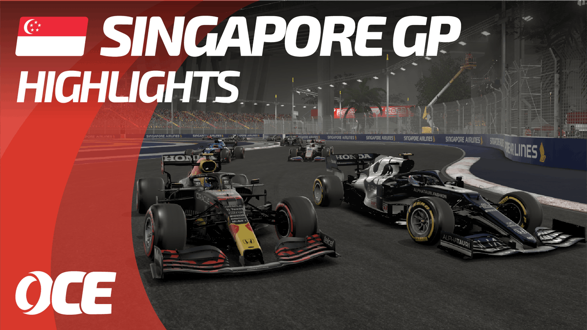 OCERacingLeague's tweet photo. 🔴Two safety cars... A lot of action and a new championship leader in Season 4! Check out the race highlights to OCE-RL 2 for Round 6. The Singapore GP!!

🍿📺YouTube: https://t.co/JLjtRxPnhr

#OCERL2 #leagueracing #F12021game #singaporegp #simracing #Racing #F1 #oceania https://t.co/q0gGLxOuZB