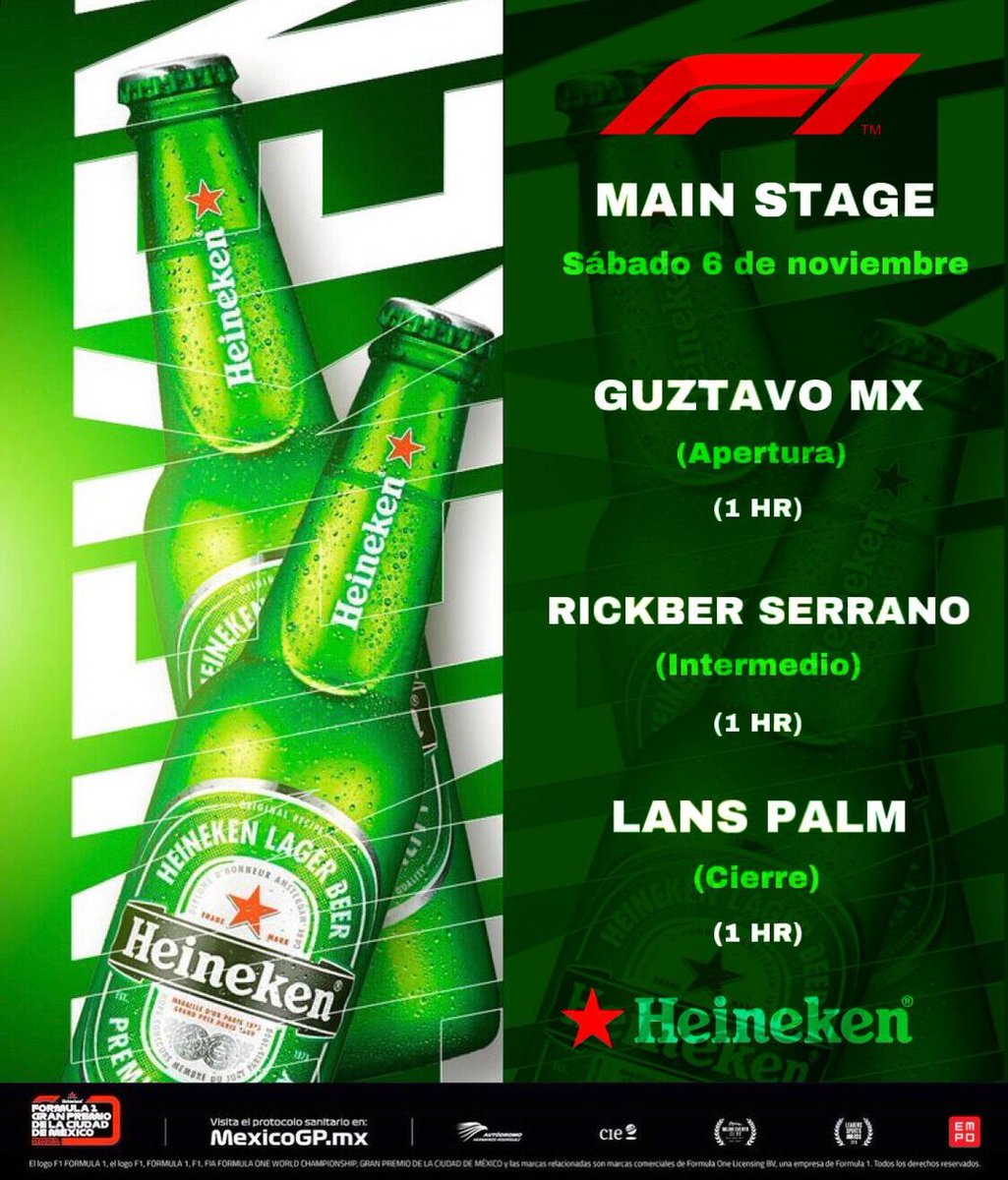 Así arrancamos la semana con este cartel de nuestros artistas mexicanos, que estarán presentes en el Main Stage en F1 Bandera a cuadros 🏎 

<a href="/GuztavoMX/">Guztavo Mx</a>, <a href="/rickberserrano/">Rickber Serrano</a>, <a href="/lanspalm/">SIR. L A N S 🦋 P A L M</a>
 #EMPOenF1