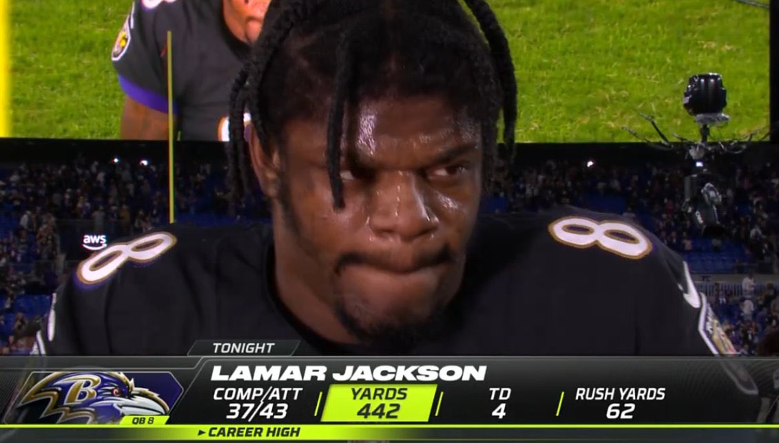 Exit52Podcast's tweet photo. Death, taxes, and Lamar Jackson putting on a show in primetime ⭐️ https://t.co/XcLsu526PC