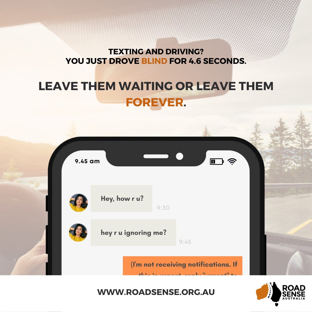 roadsenseau's tweet photo. Make the right choice.
https://t.co/dpGesdXLNh
#roadsense #roadsenseaustralia #roadsafety #drivesafe #distracteddriving #textdriving #fatalfive #roadtrip https://t.co/AjguPtruIe