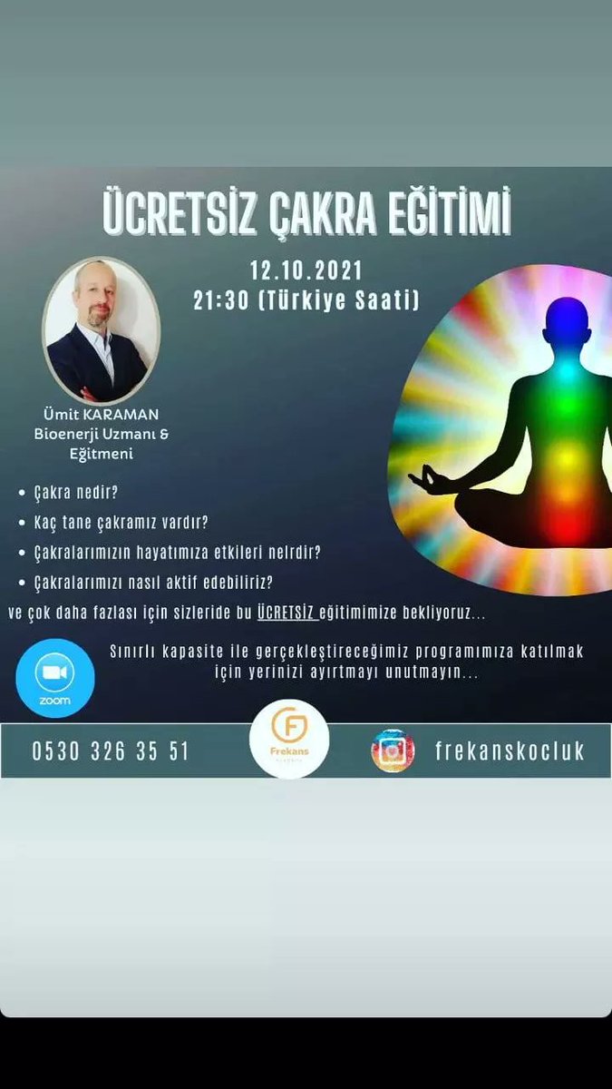 Akşamki programa hepiniz davetlisiniz. Yerinizi ayırtamk in görseldeki numaraya whatsapptan mesaj atabilirsiniz.
#bioenerji #bioenerjieğitimi #çakra #çakraaçma #çakradengeleme