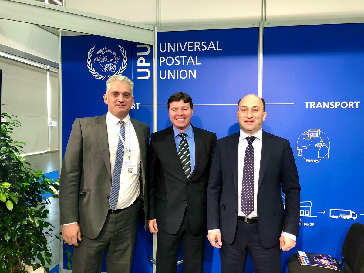 UPU_UN's tweet photo. On the opening day of #ParcelPostExpo, #UPU_UN DDG Pascal Clivaz had a pleasure to meet with Director General of #GeorgianPost๐ฌ๐ช Levan Chikvaidze, and former CEO of #HayPost Haik Avagyan๐ฆ๐ฒ https://t.co/jhLCw1R7tg