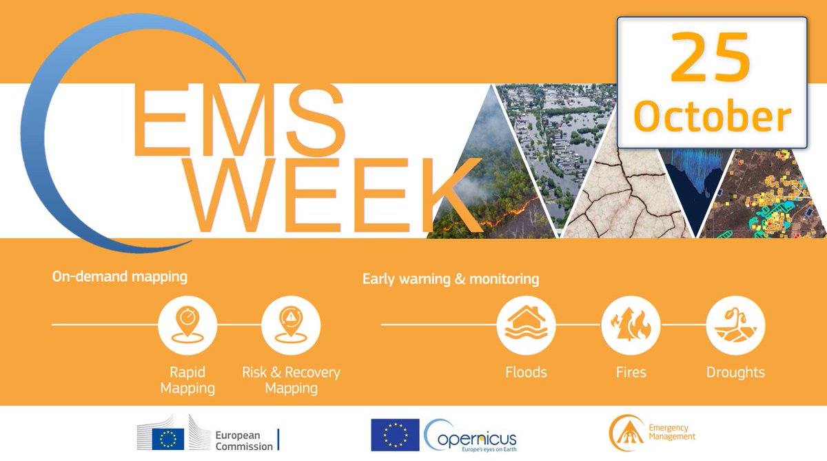CopernicusEMS's tweet photo. 📢Save the date - 25 October 2021 - 9:00 to 17:15
The 1st day of our #CEMSWeek will be open to the public!
Topics:
💡Innovation in Disaster Risk Management
💚Supporting the #EUGreenDeal with #CEMS
🆘Social Media for Disaster Risk Assessment
More at👇
🔗https://t.co/BpTpBLNg4F https://t.co/ziCSpdwJES