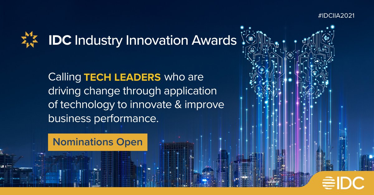 IDCInd's tweet photo. If you are a #techleader who has been driving change by implementing innovative initiatives, you are the perfect fit for the upcoming IDC Industry Innovation Awards. To find out if you fit the bill or to submit a nomination for #IDCIIA2021, click ➡ https://t.co/GwYLyQAVWO https://t.co/uY2RnOSAWe