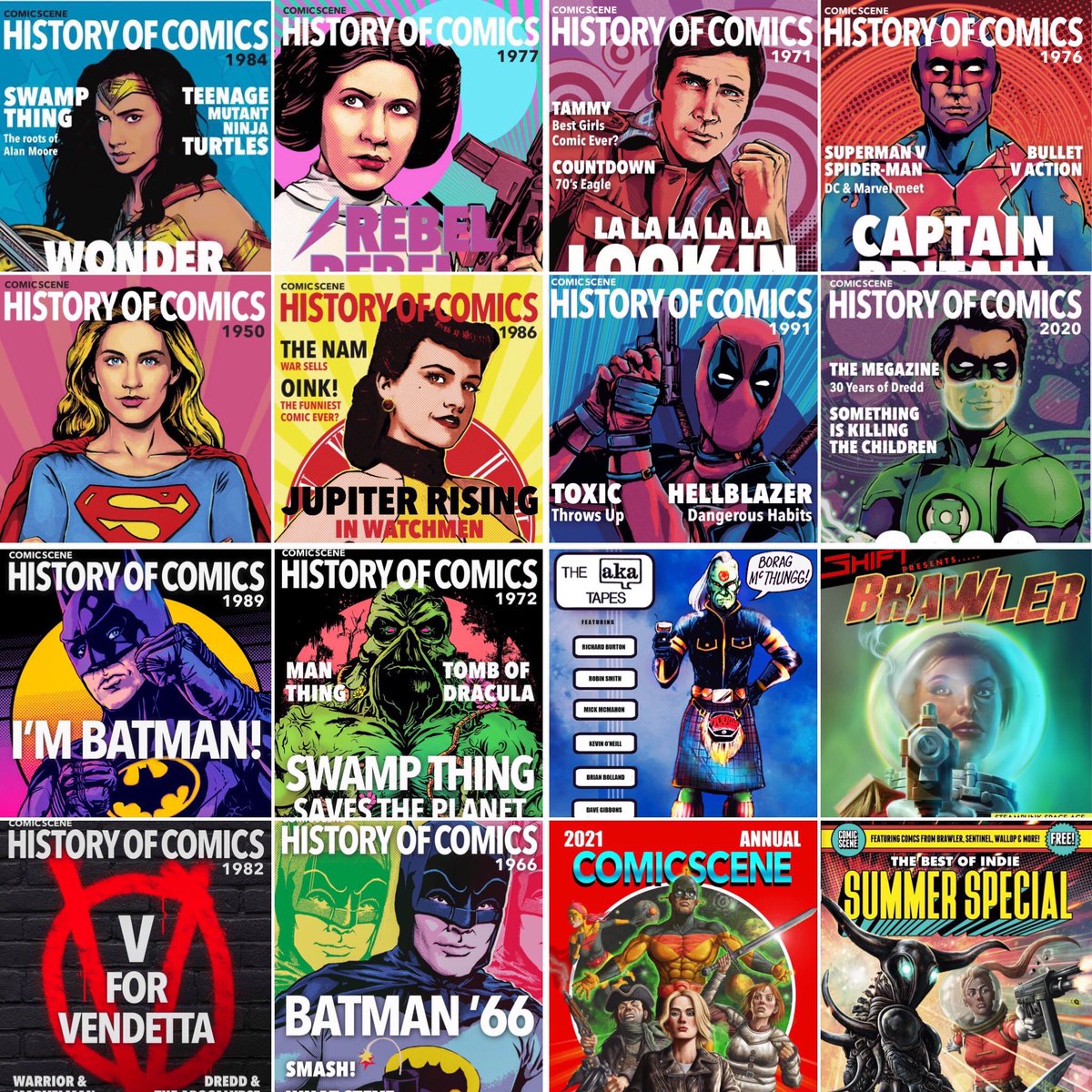 ComicTVAndFilm's tweet photo. Good morning!  
Less than 12 hours to go for the History of Comics Kickstarter.
4 new books.
12 books available. 
Print or digital. 
Ends 12 Oct, 7pm
Phase 3 1989, 1982, 1972 &amp; 1966 join
Phase 1 1984, 1977, 1950, 1986 &amp; Phase 2 1971, 1976, 1991 and 2020. 
https://t.co/eO3zk476lv https://t.co/r0s3Lt5D8r