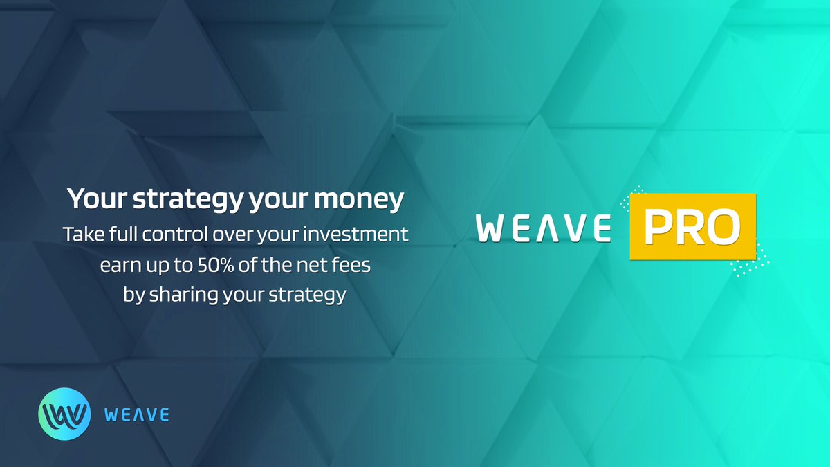 Weave_Crypto's tweet photo. #WeavePro For experienced yield farmers!

✅Create and share your own strategies and earn up to 50% of the net fees.
✅Enjoy lower fees.
✅Access to the best liquidity pools with our cross-chain strategies feature.

Learn more at https://t.co/gDWgaAgZPn https://t.co/sLx2y8TDoR