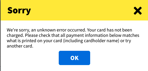 urbushey's tweet photo. @SpiritAirlines Two different browsers, two different computers, both giving me "sorry, an unknown error occurred" when I try and pay you for a plane ticket. I guess I'll be going with JetBlue? https://t.co/z9ikKGXaLn