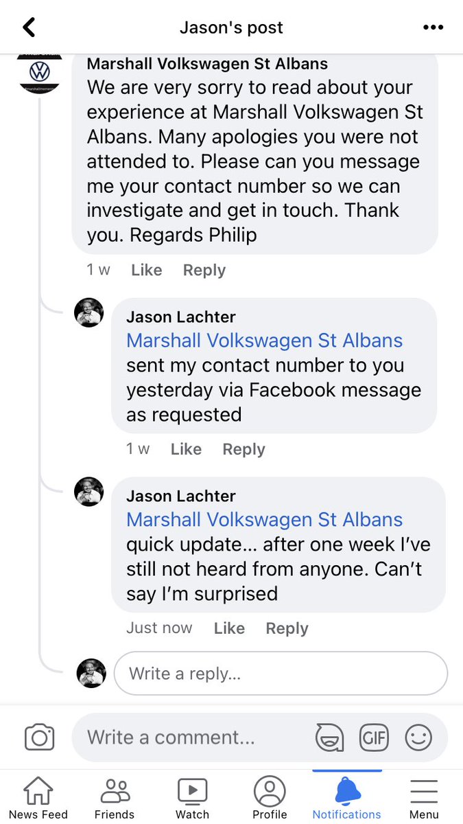 JasonLachter's tweet photo. @Marshall_VW I’ll just leave this here… #Volkswagen #customerservice @UKVolkswagen https://t.co/ixUT9a5srG