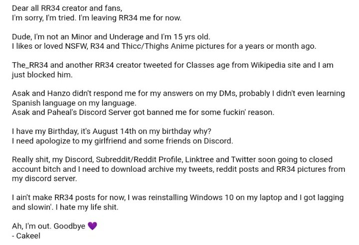MinorsInRR34's tweet photo. #rr34 Hello there, I'm here to show this community some minors trying to hide, lets start with the proof about Cakeel being underage

@/Cakeel_RR34 @/Cakeel_SFW
584851883584126987
504259931067908107 https://t.co/q64sILstIL