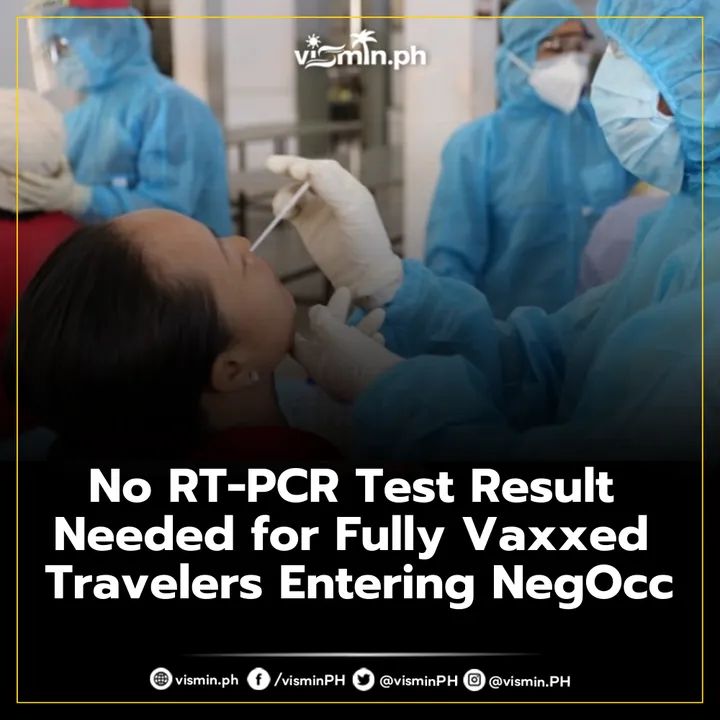 visminph's tweet photo. Travelers bound for #NegOcc, take note! 💉🧳
LOOK: Travelers who are fully vaccinated with authenticated Quick Response (QR) identification cards (IDs) are now allowed to enter Negros Occidental without a negative RT-PCR test. https://t.co/HUs7apjRE0