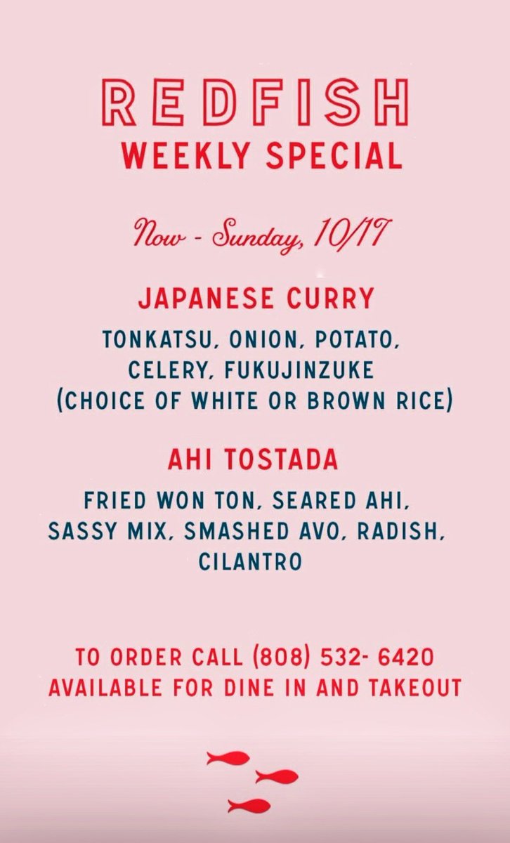 REDFISH WEEKLY SPECIAL 10/11/1021 #redfishpoke #redfishpokebar #japanesecurry #ahi #tostada #saltkakaako #AuahiStreet #Kakaako #Hawaii
